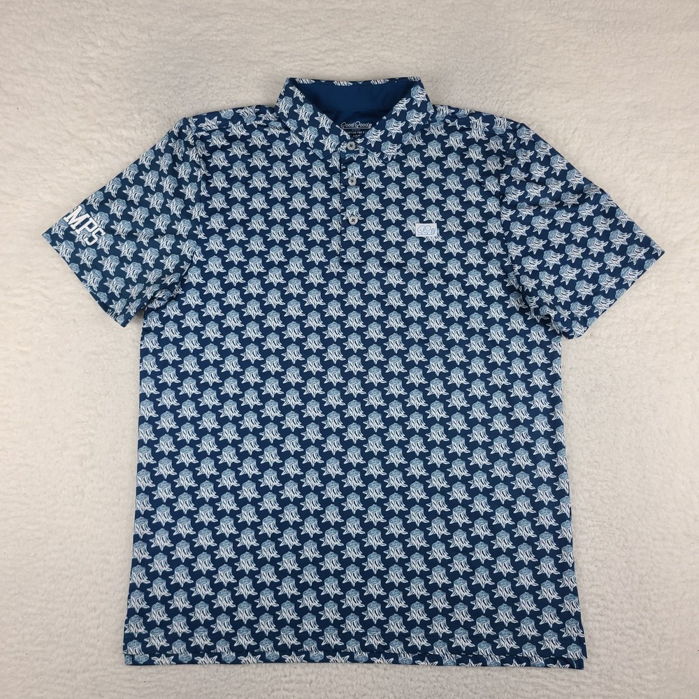 Good Good Polo Shirt Mens Large Blue White STUMPS Performance Golf‎ Short Sleeve